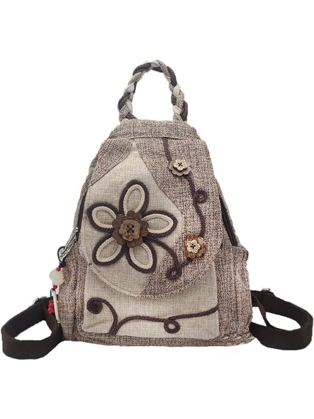 Bohemian Hand-woven Casual Backpack, Multi-pocket School & Messenger Bag Purse